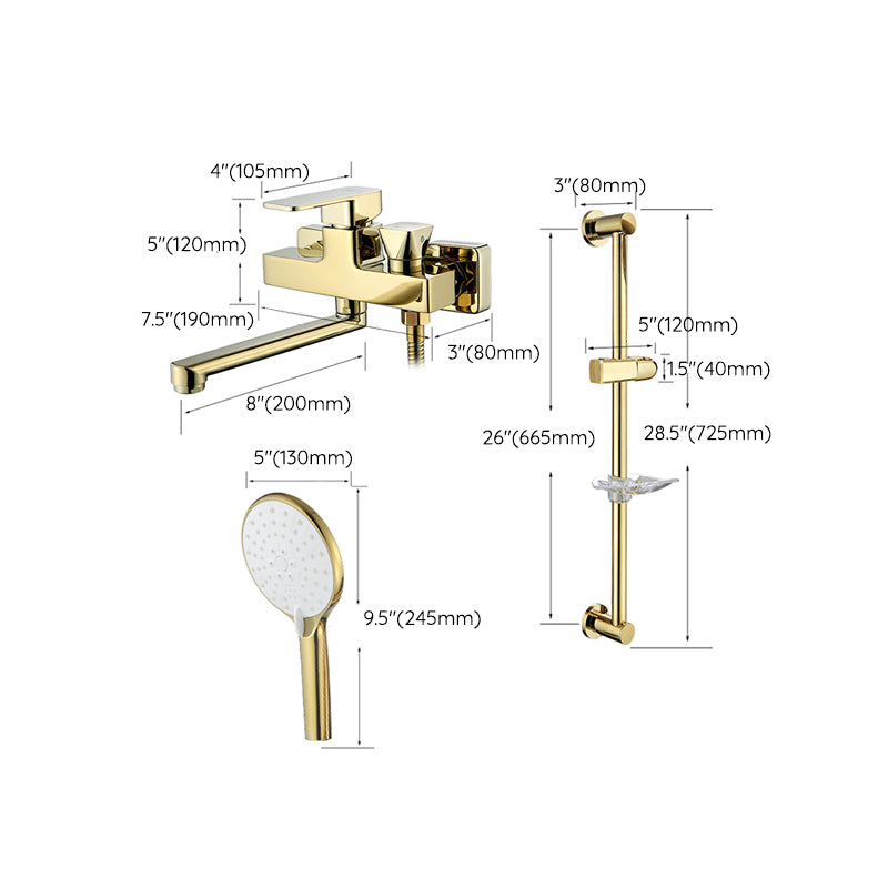 Wall Mounted Gold Bathtub Faucet Swivel Spout Lever Handle with Hand Shower