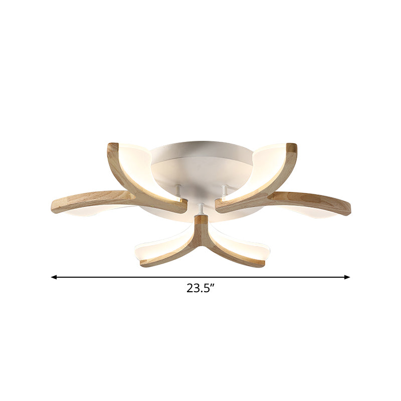 Wood Y-Shape Semi Flush Light Fixture Modernist 3/5 Heads 23.5"/27.5" W LED Ceiling Mounted Lamp, Warm/White Light