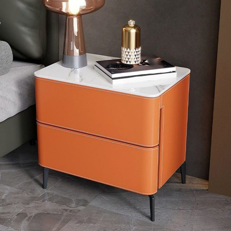 Contemporary 2 Drawers Accent Table Nightstand Antique Finish Nightstand