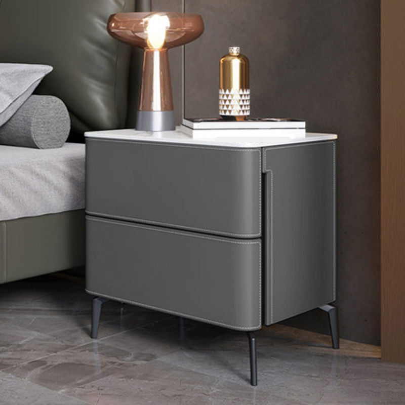 Contemporary 2 Drawers Accent Table Nightstand Antique Finish Nightstand