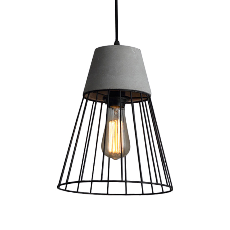 1 Light Conic Cage Ceiling Light Antiqued Black/Rose Gold Iron Pendant Lamp Fixture with Cement Top