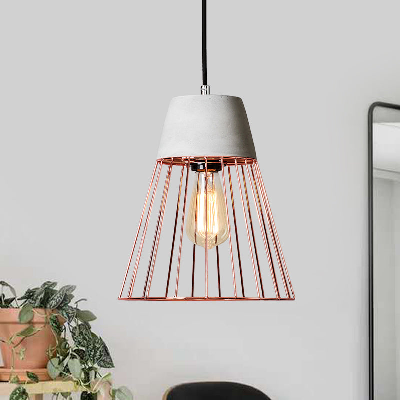 1 lichte conische kooi plafondlicht verouderde zwart/rosé goud ijzer hanglamp met cement top