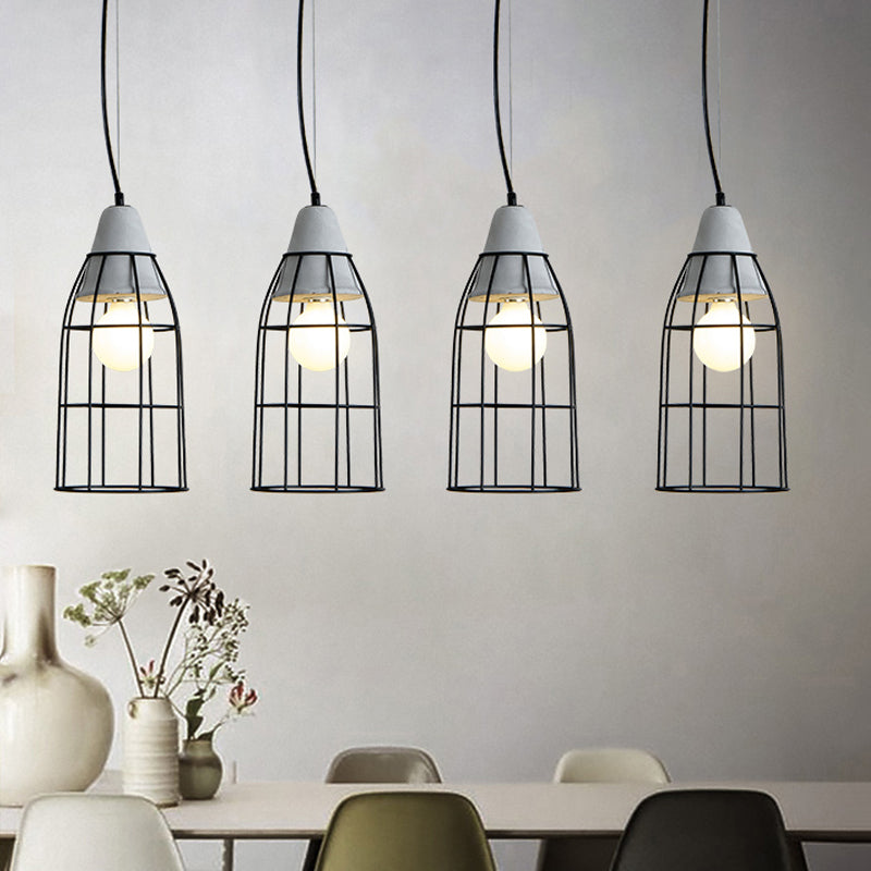 Industrial Cylinder/Dome/Arc Cage Pendant 1 Bulb Iron Hanging Light Kit in Black with Cement Cap