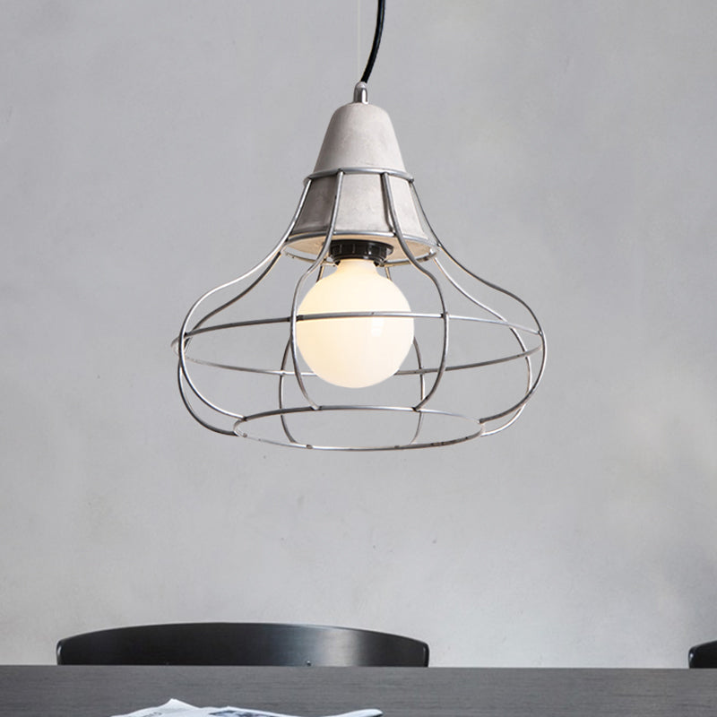 1 Head Iron Pendant Light Fixture Industrial Silver Cylinder/Dome/Arc Cage Coffee House Cement Ceiling Lamp