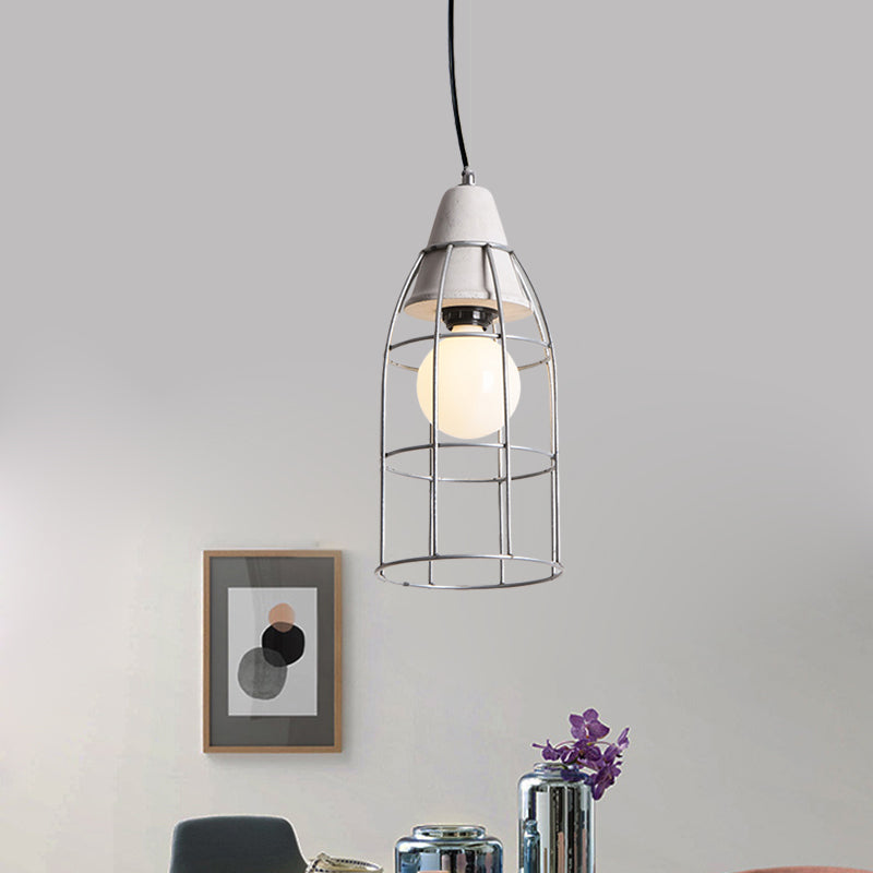 1 Head Iron Pendant Light Fixture Industrial Silver Cylinder/Dome/Arc Cage Coffee House Cement Ceiling Lamp