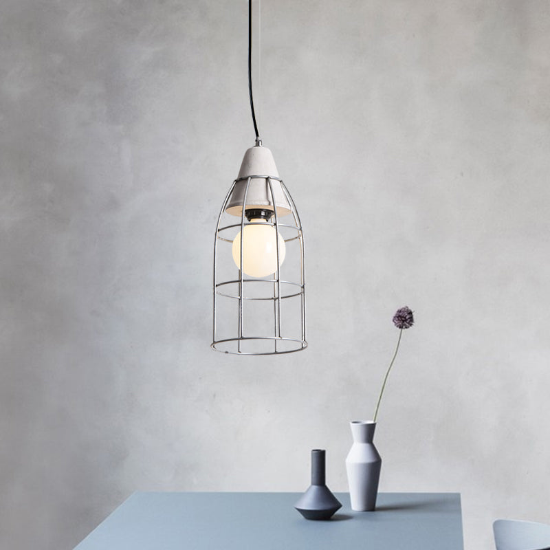 1 Head Iron Pendant Light Fixture Industrial Silver Cylinder/Dome/Arc Cage Coffee House Cement Ceiling Lamp