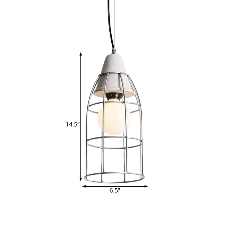 1 Head Iron Pendant Light Fixture Industrial Silver Cylinder/Dome/Arc Cage Coffee House Cement Ceiling Lamp