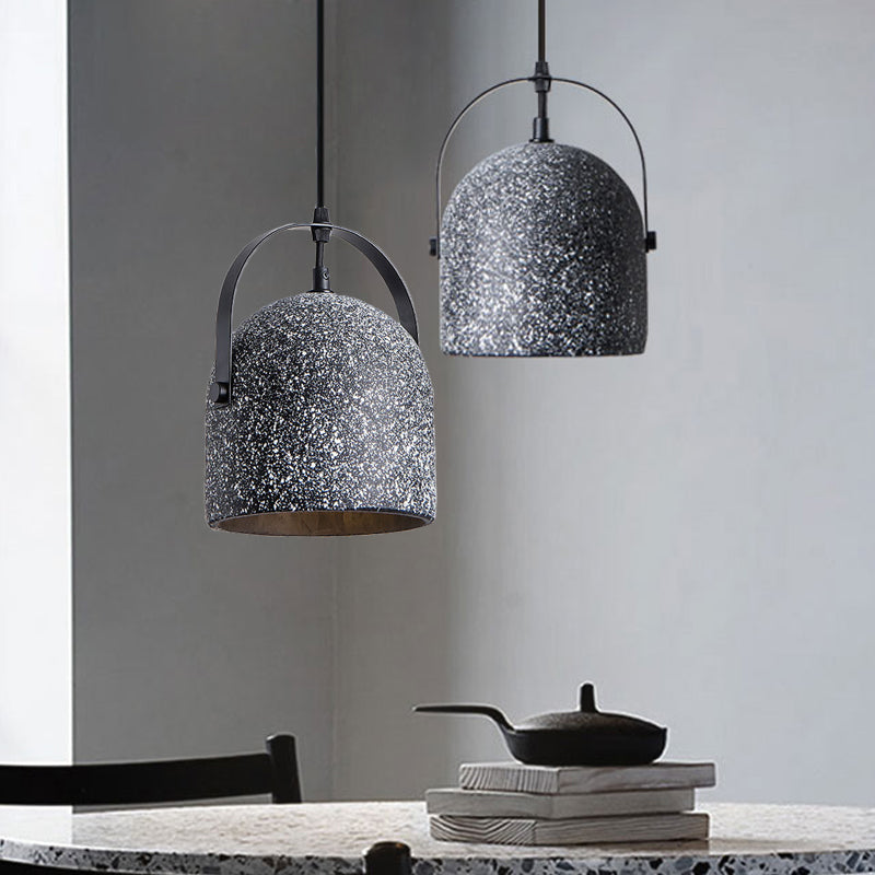 White/Black/Grey Dome Ceiling Pendant Light Vintage Cement 1-Light Hallway Hanging Lamp with Handle