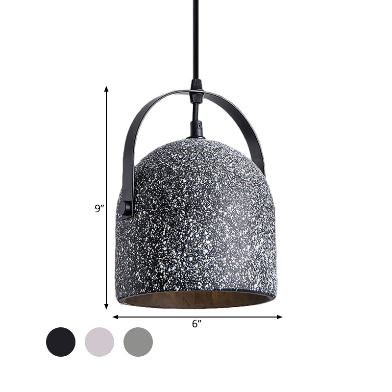 White/Black/Grey Dome Ceiling Pendant Light Vintage Cement 1-Light Hallway Hanging Lamp with Handle