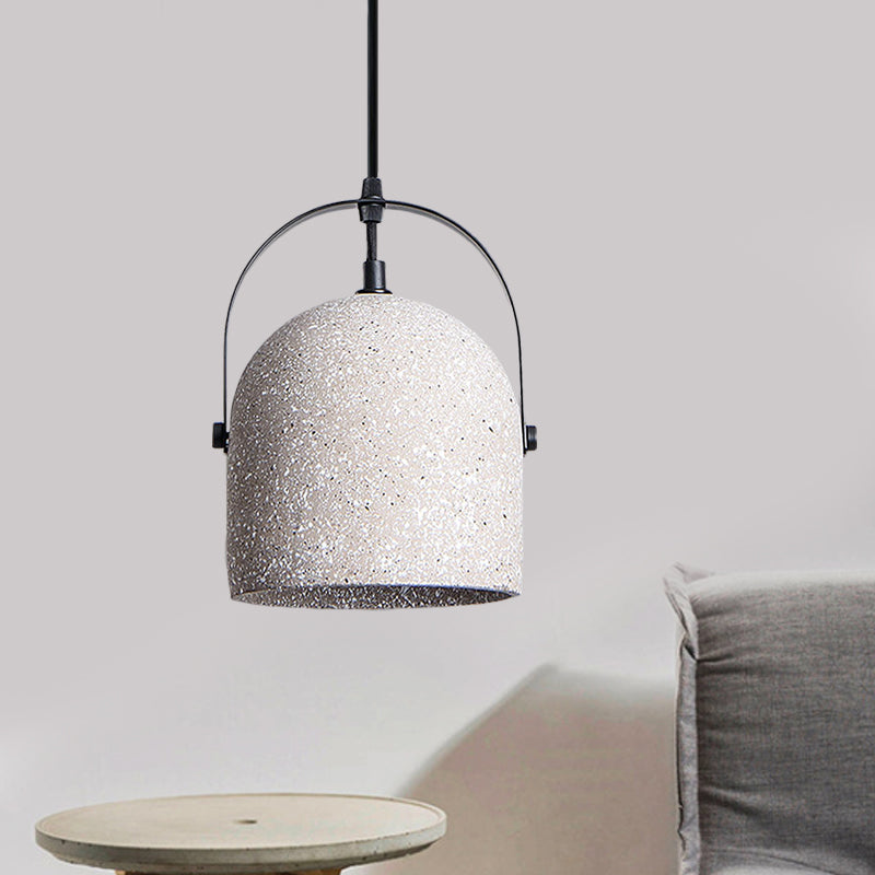 White/Black/Grey Dome Ceiling Pendant Light Vintage Cement 1-Light Hallway Hanging Lamp with Handle