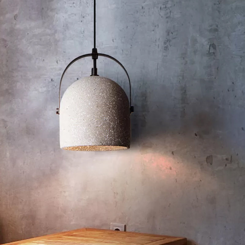 Wit/zwart/grijze koepel plafond hanger licht vintage cement cement hanglamp met 1 lichte gang met handgreep