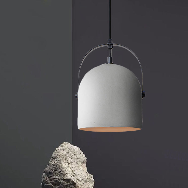 White/Black/Grey Dome Ceiling Pendant Light Vintage Cement 1-Light Hallway Hanging Lamp with Handle