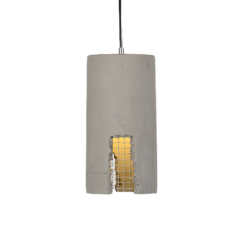 1 Bulb Hanging Ceiling Light Antiqued Cylinder/Dome Cement Pendant Lamp Fixture in Grey