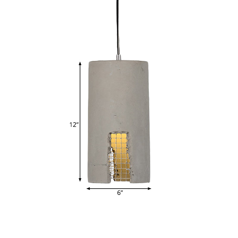 1 Bulb Hanging Ceiling Light Antiqued Cylinder/Dome Cement Pendant Lamp Fixture in Grey