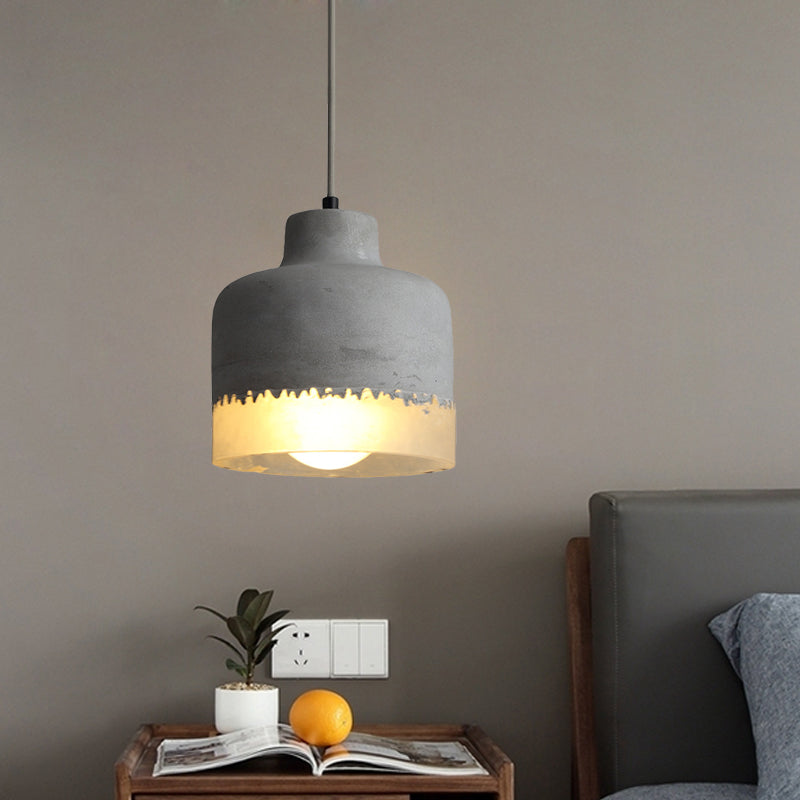 Altar Shaped Cement Ceiling Lighting Industrial 1 Light Restaurant Hanging Lamp Fixture in Grey