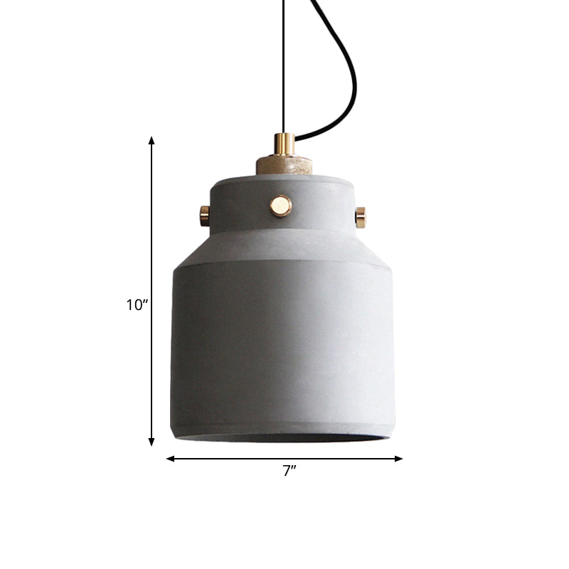 Grey Can/Barn Hanging Light Fixture Vintage Cement 1 Bulb 7"/10"/12.5" Wide Bar-Island Pendant Ceiling Lamp