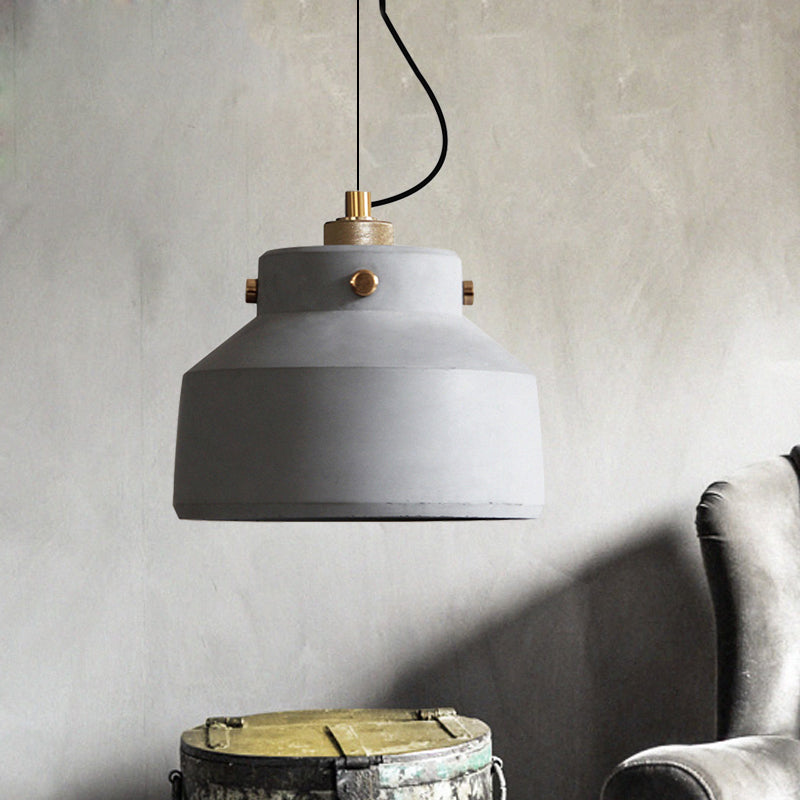 Grey Can/Barn Hanging Light Fixture Vintage Cement 1 Bulb 7"/10"/12.5" Wide Bar-Island Pendant Ceiling Lamp