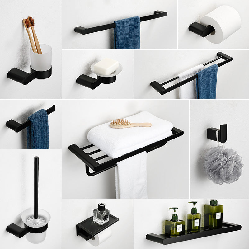 Minimalism Black Bathroom Accessory Set Contemporary Style Metal Towel Bar