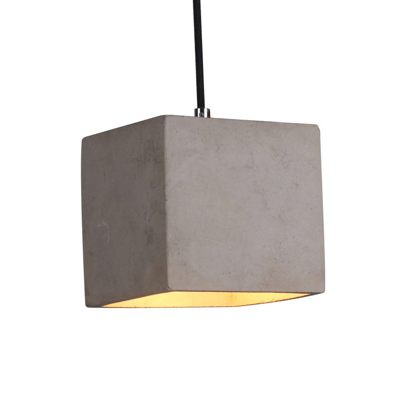 1-Head Cube Pendant Light Kit Antiqued Grey Cement Hanging Ceiling Lamp for Corridor