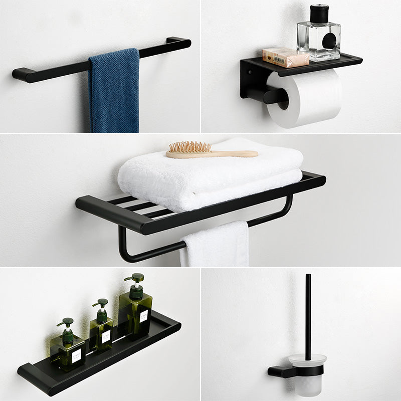 Minimalism Black Bathroom Accessory Set Contemporary Style Metal Towel Bar