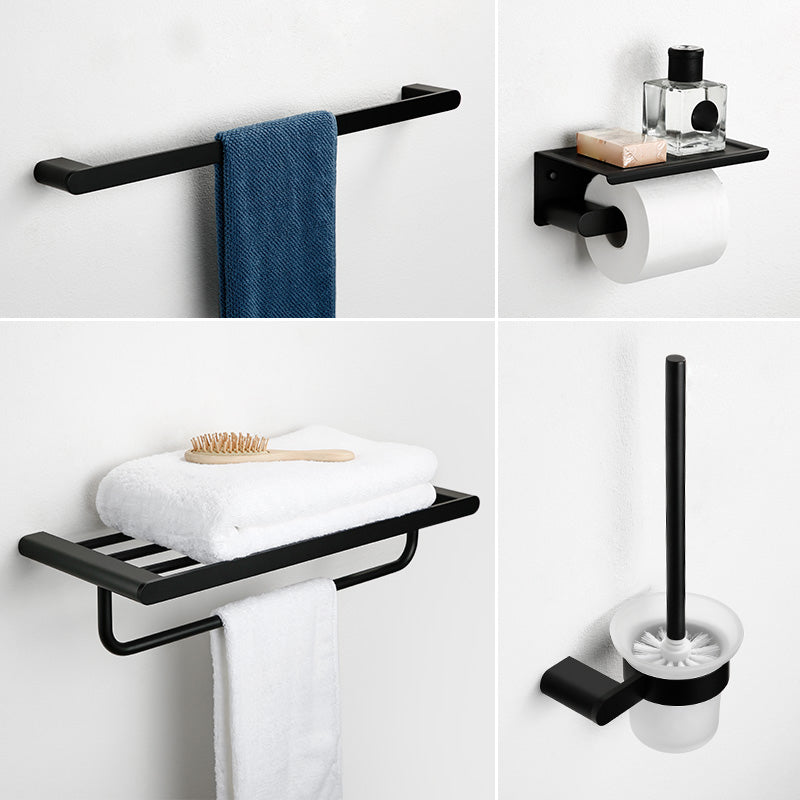 Minimalism Black Bathroom Accessory Set Contemporary Style Metal Towel Bar