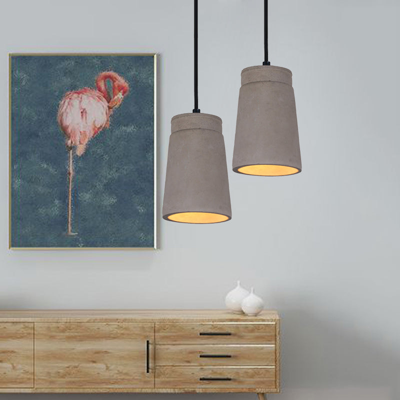 Grey 1 Bulb Hanging Lighting Industrial Cement Cylindrical Ceiling Pendant Lamp for Bedroom