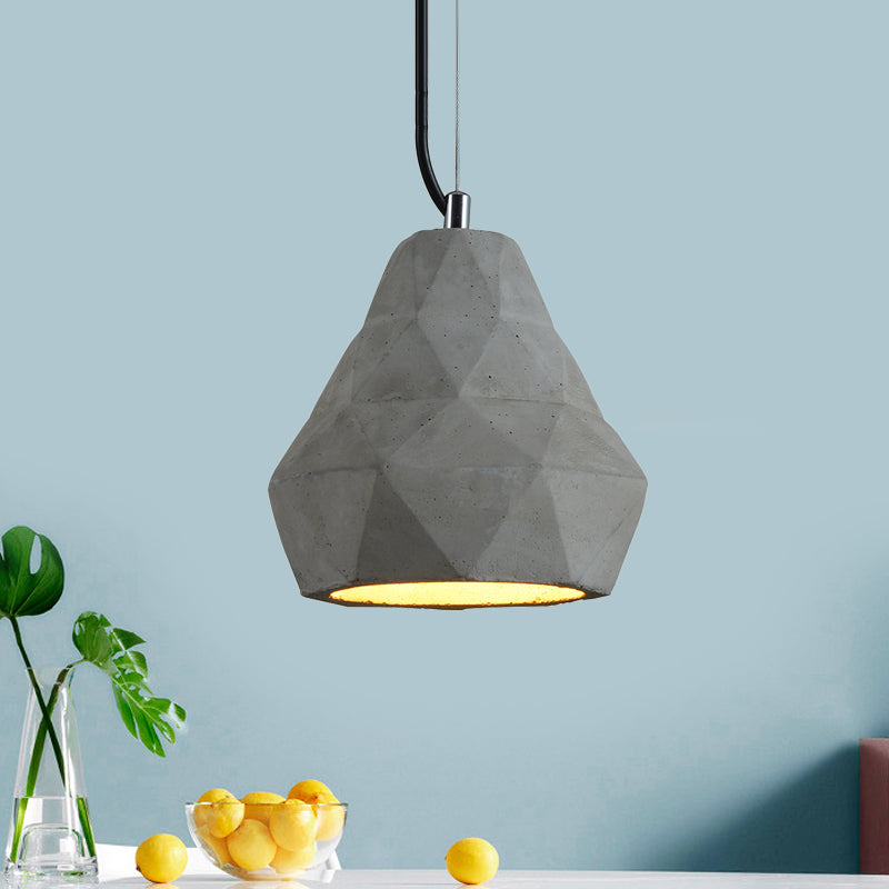 7"/10" W 1 Light Mini Pendant Light Fixture Antiqued Restaurant Ceiling Lamp with Geometry Cement Shade in Grey