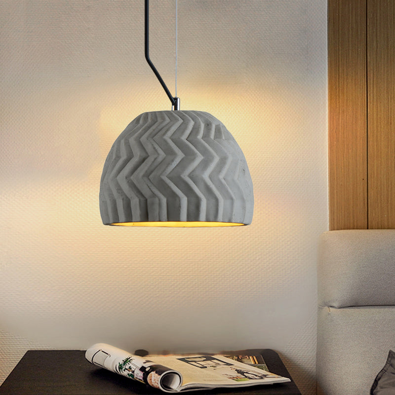 Grey Dome Ceiling Light Vintage Cement 1 Head Coffee House Hanging Lamp Fixture, 6"/10" Wide