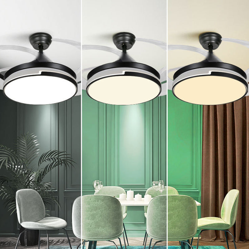 Round Shape Metal Ceiling Fans Modern Style 1 Light Flush Ceiling Fan in Black