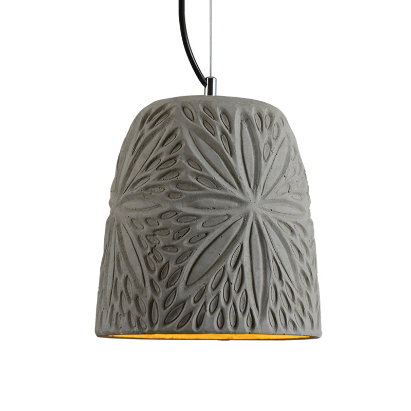 Cup/Conic Cement Hanging Light Antiqued 1 Bulb 8"/12" Width Restaurant Ceiling Pendant Lamp in Grey