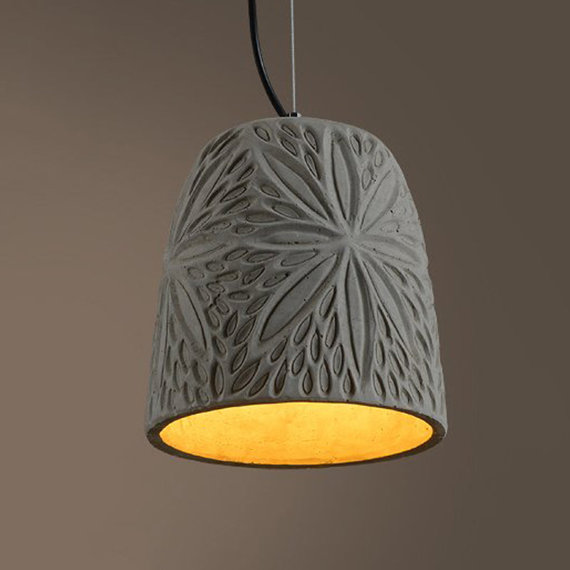 Cup/Conic Cement Hanging Light Antiqued 1 Bulb 8"/12" Width Restaurant Ceiling Pendant Lamp in Grey