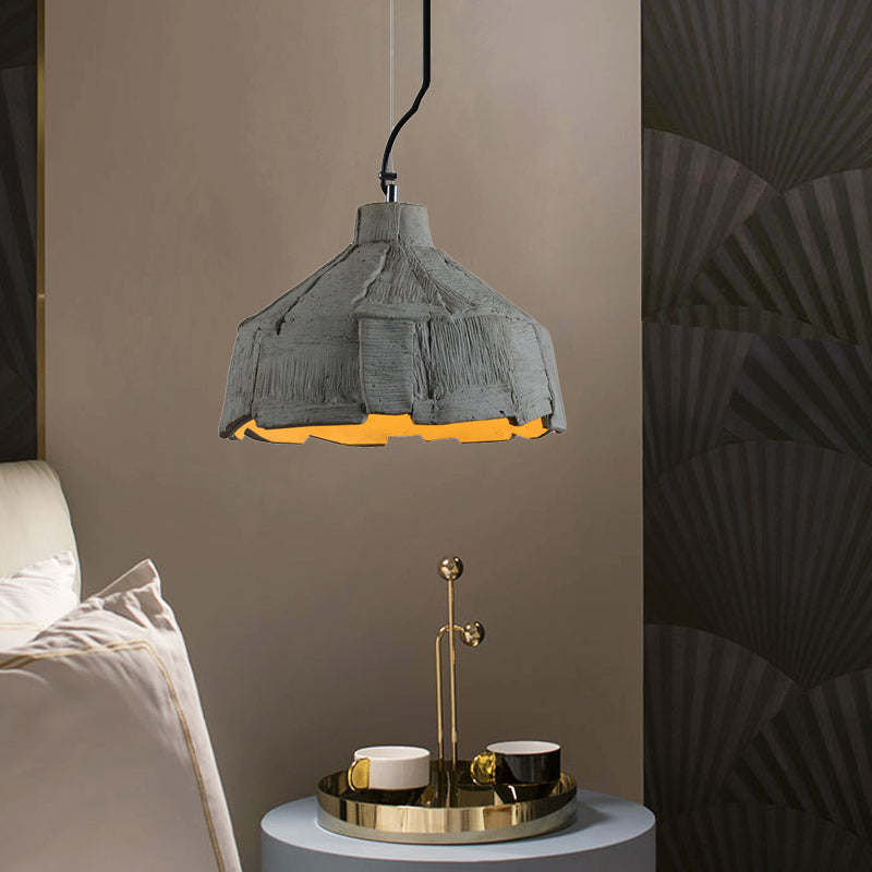 Industrial-Style Barn/Domed Ceiling Light 1 Light Cement Hanging Pendant Lamp in Grey, 6"/12" Wide