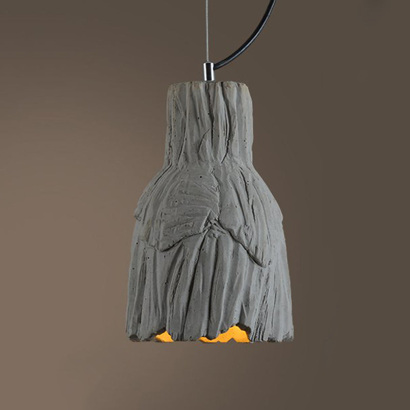 Industrial-Style Barn/Domed Ceiling Light 1 Light Cement Hanging Pendant Lamp in Grey, 6"/12" Wide