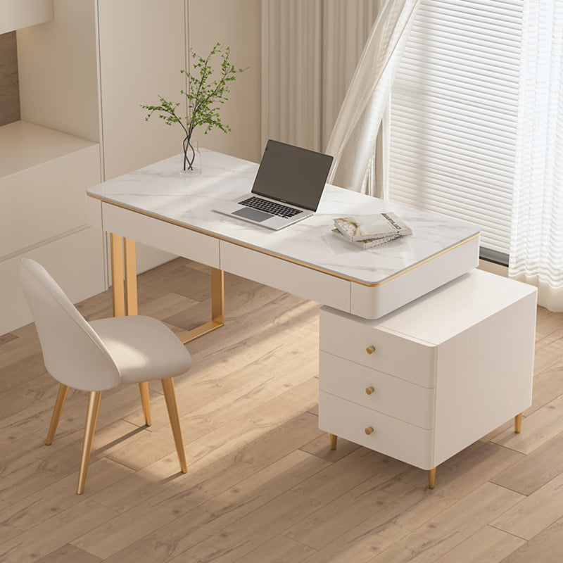 Stone Rectangle Office Desk White 29.53" Tall Writing Desk with Drawers