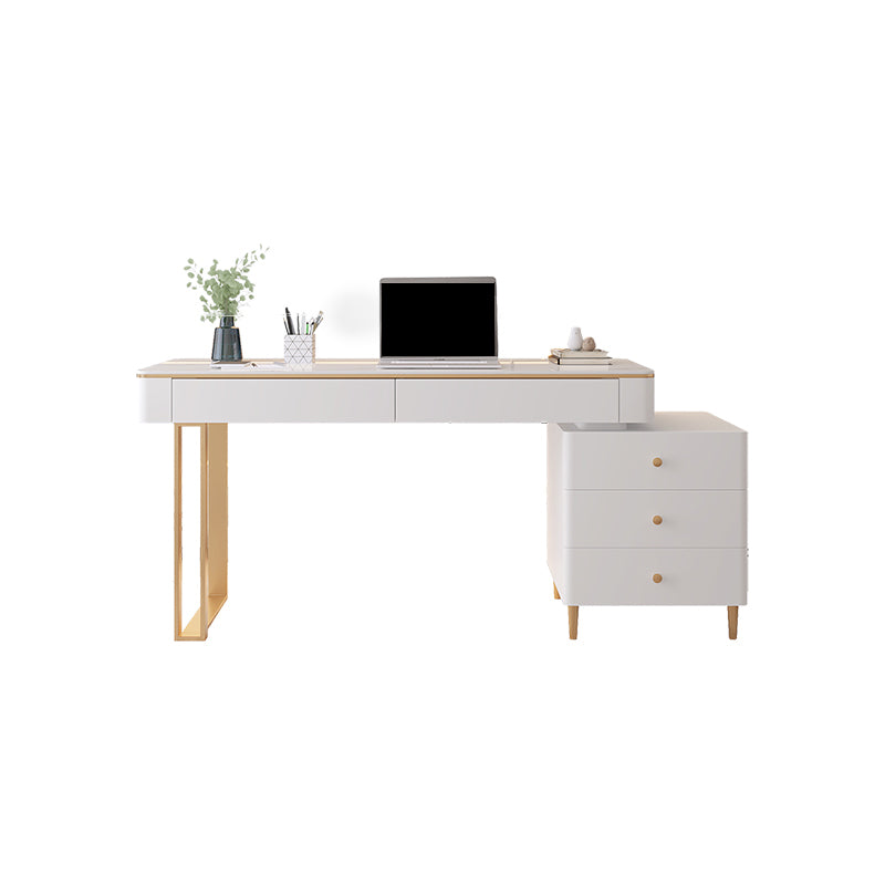 Stone Rectangle Office Desk White 29.53" Tall Writing Desk with Drawers