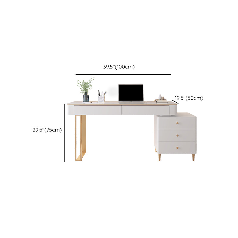 Stone Rectangle Office Desk White 29.53" Tall Writing Desk with Drawers