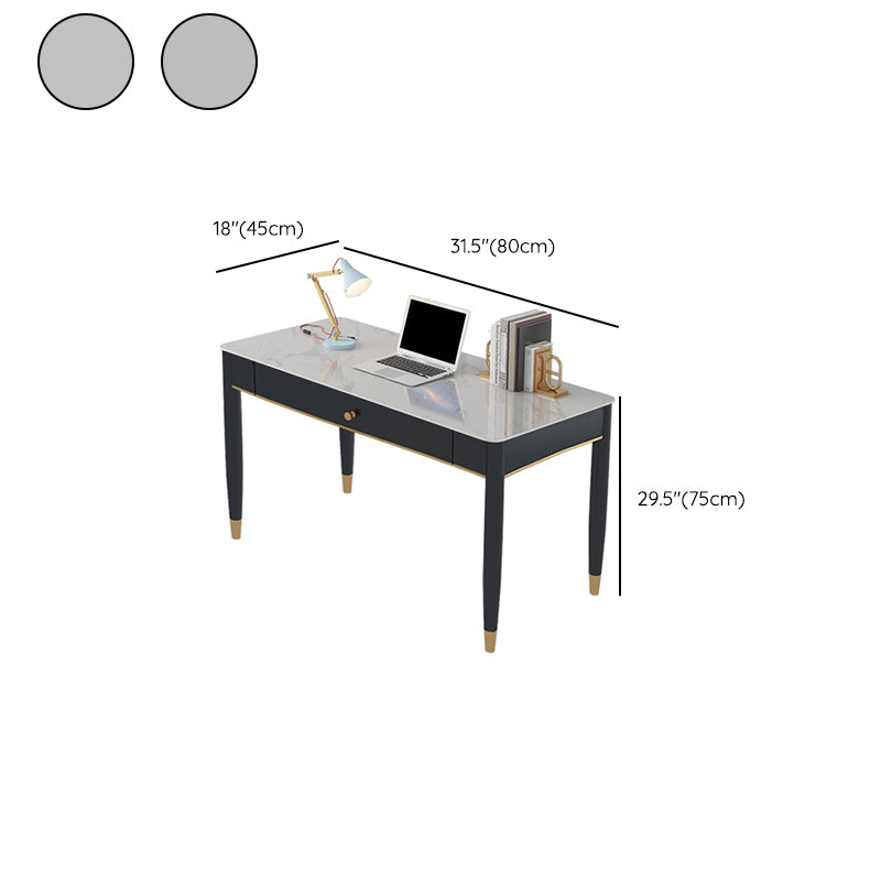 Glam 2 Drawers Writing Desk Stone 29.53" Tall Office Desk with Parsons Base