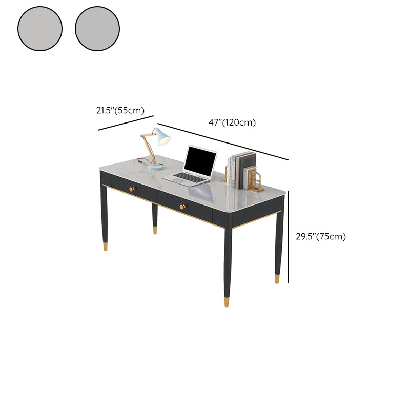 Glam 2 Drawers Writing Desk Stone 29.53" Tall Office Desk with Parsons Base