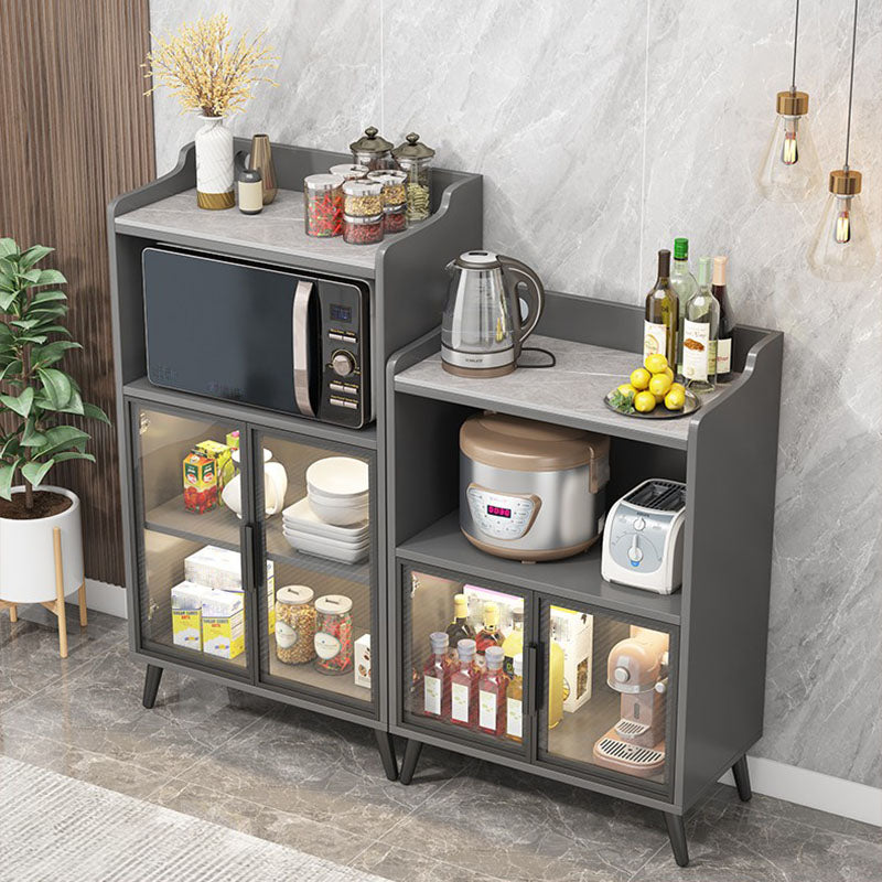 Glam Stone Top Dining Server Gray Indoor Sideboard with Glass Doors