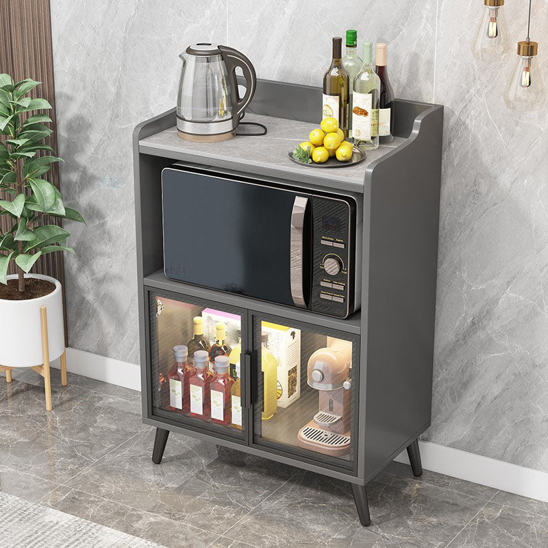 Glam Stone Top Dining Server Gray Indoor Sideboard with Glass Doors