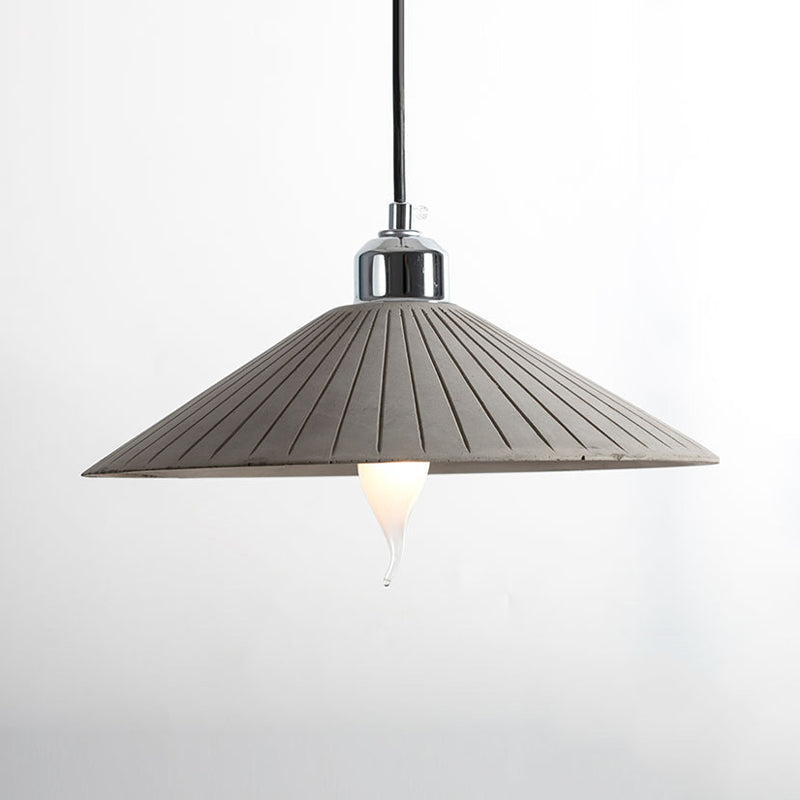 Grey Ribbed Conic Hanging Lighting Vintage Cement 1-Head Restaurant Pendant Lamp Kit