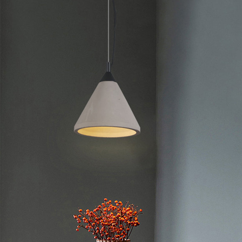 1 Bulb Ceiling Pendant Light Antiqued Restaurant Hanging Lamp with Cone Cement Shade in Grey