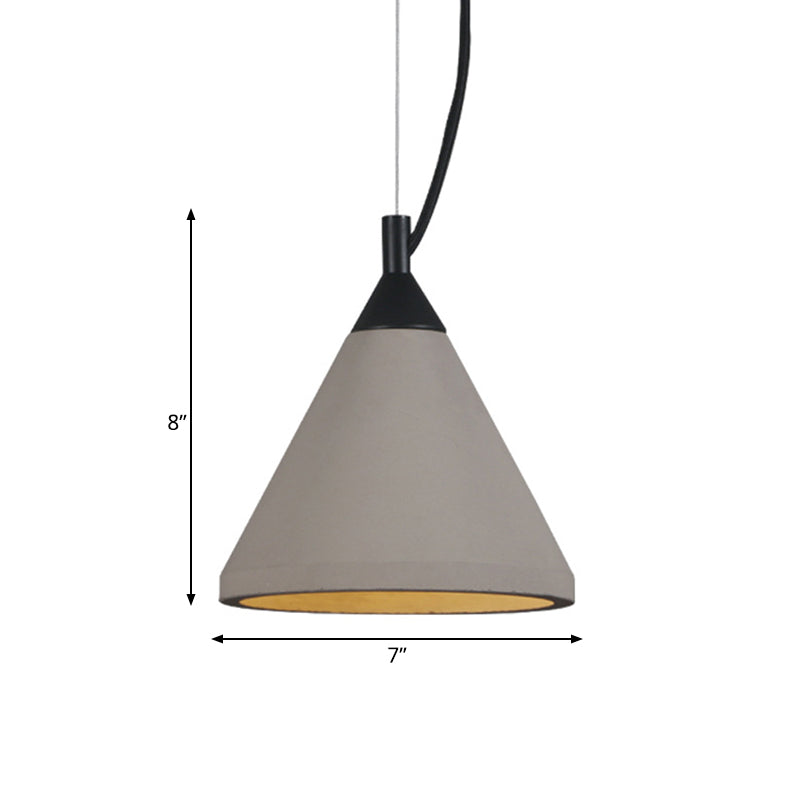 1 Bulb Ceiling Pendant Light Antiqued Restaurant Hanging Lamp with Cone Cement Shade in Grey