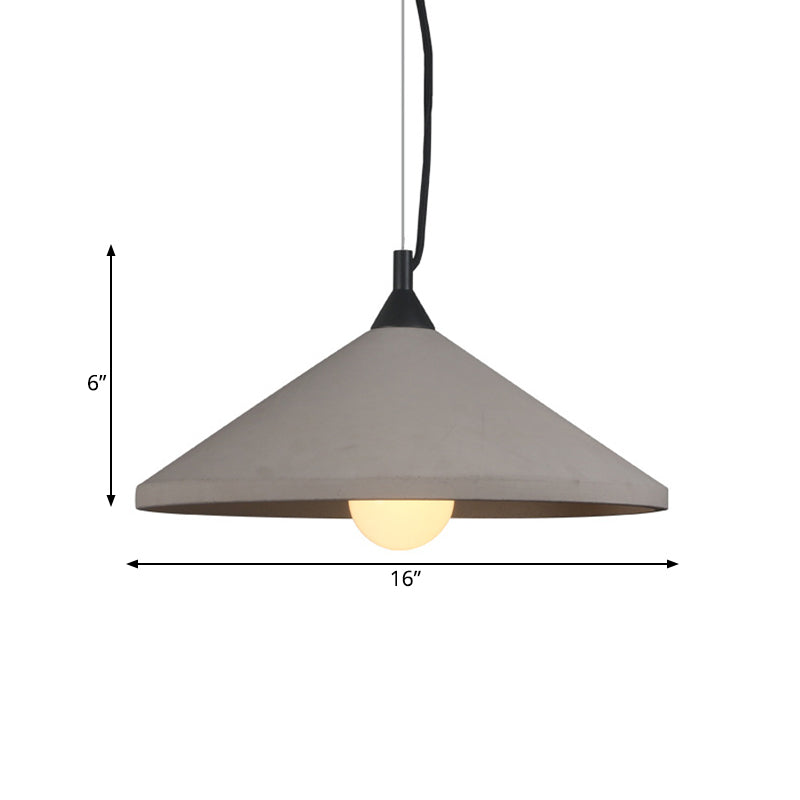 Industrial-Style Wide Flare Pendant Lamp 1 Head Cement Hanging Ceiling Light in Grey