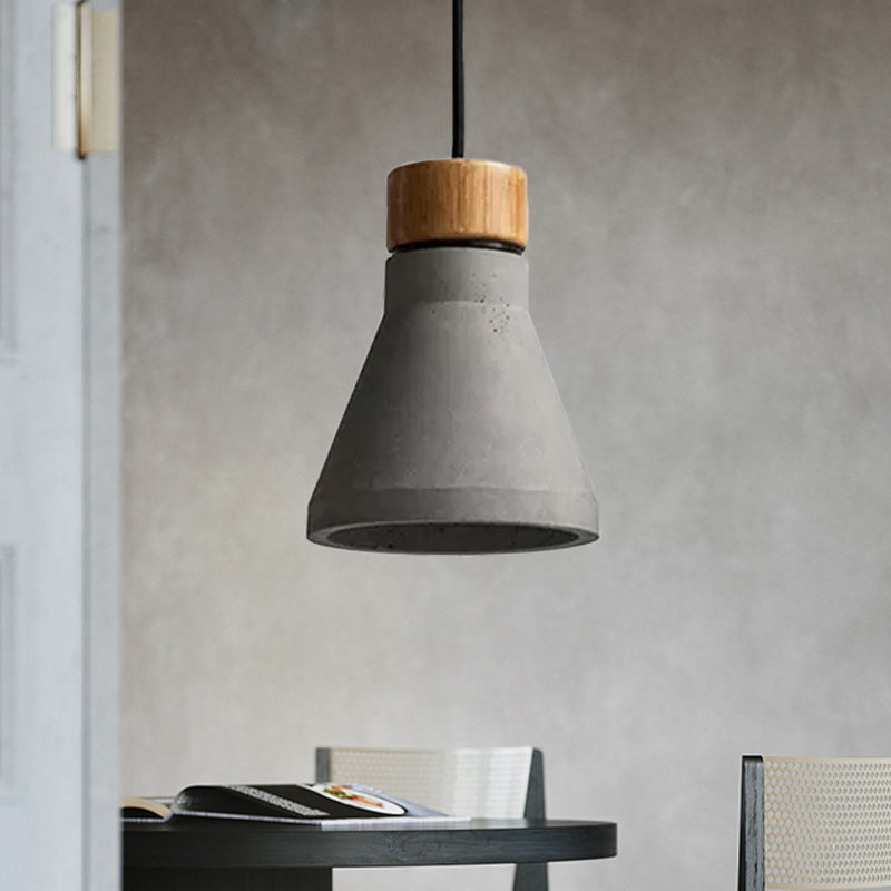 Cement Flared Pendant Ceiling Light Vintage 1-Head Bedroom Hanging Lamp Kit in Grey/Grey and Brown