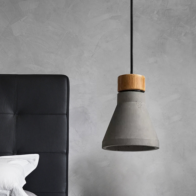 Cement Flared Pendant Ceiling Light Vintage 1-Head Bedroom Hanging Lamp Kit in Grey/Grey and Brown