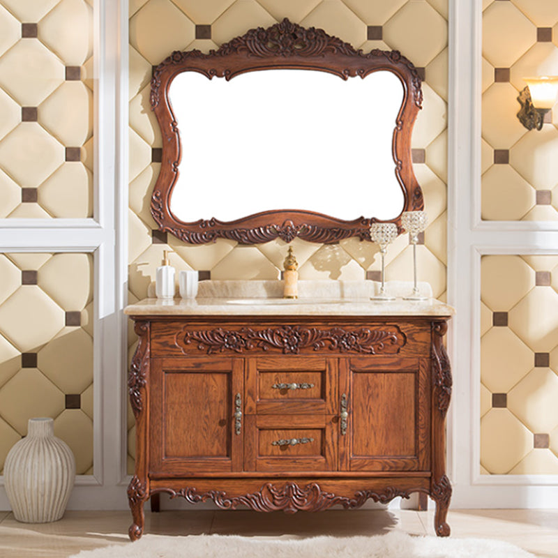 Wood Frame Vanity Drawers Freestanding Mirror Single Sink Rectangular Vanity with 2 Doors