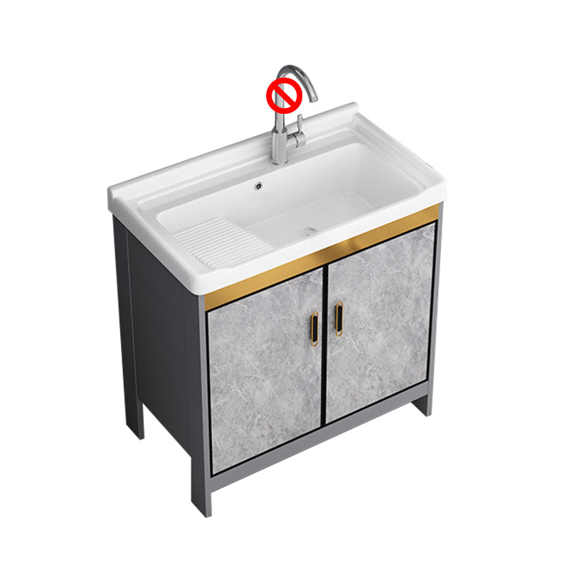 Bath Vanity Single Sink Metal Frame Grey Rectangular 2 Doors Freestanding Vanity