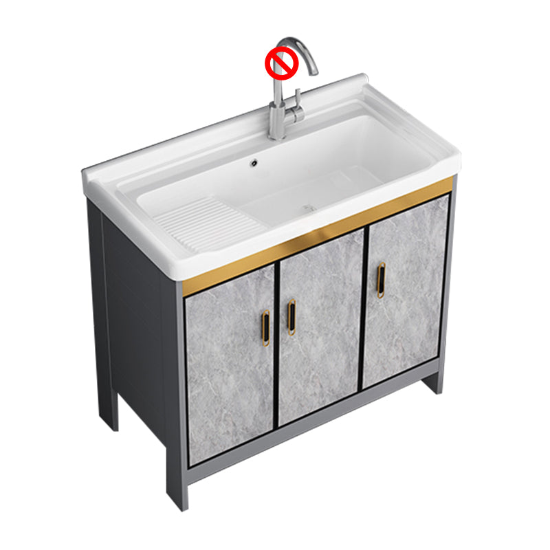 Bath Vanity Single Sink Metal Frame Grey Rectangular 2 Doors Freestanding Vanity