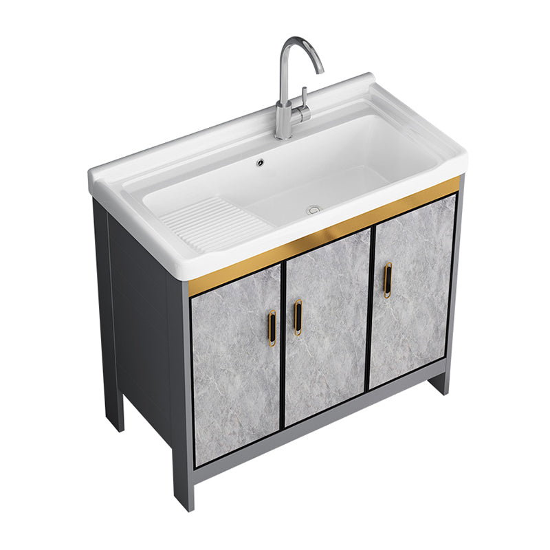 Bath Vanity Single Sink Metal Frame Grey Rectangular 2 Doors Freestanding Vanity